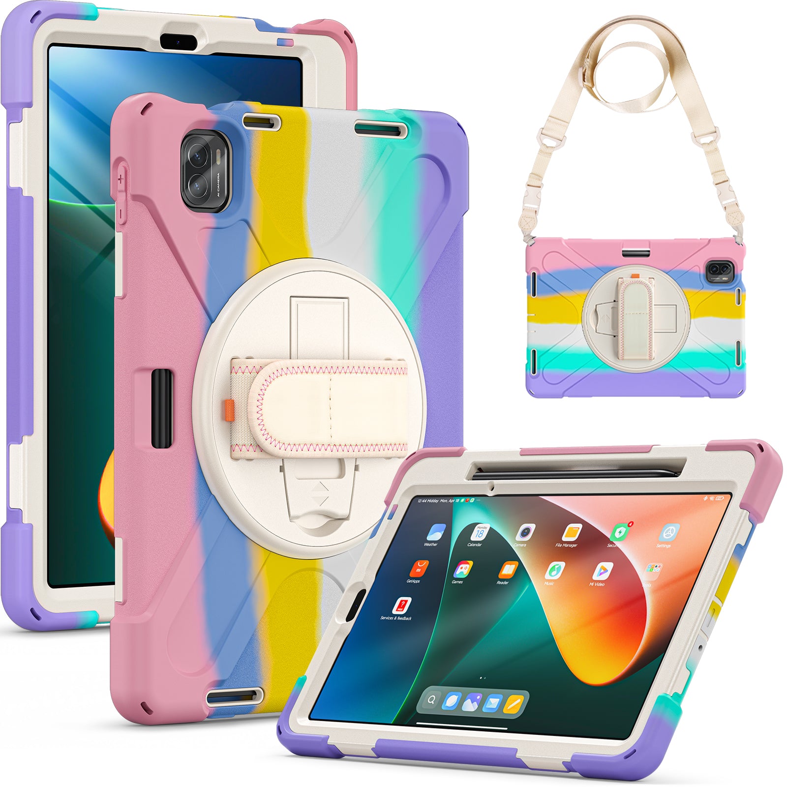 For Xiaomi Pad 5 Case Hand Strap Kickstand PC+Silicone Tablet Cover with Shoulder Strap For Xiaomi Pad 5 Case Hand Strap Kickstand PC+Silicone Tablet Cover with Shoulder Strap